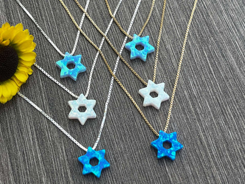 NEW !! Opal Star of David Sterling Silver or 14kt Gold Filled Necklace