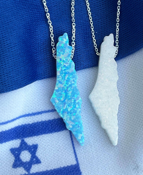 NEW !! Israel Charm on  Sterling Silver Necklace - Opal Charm in 2 colors