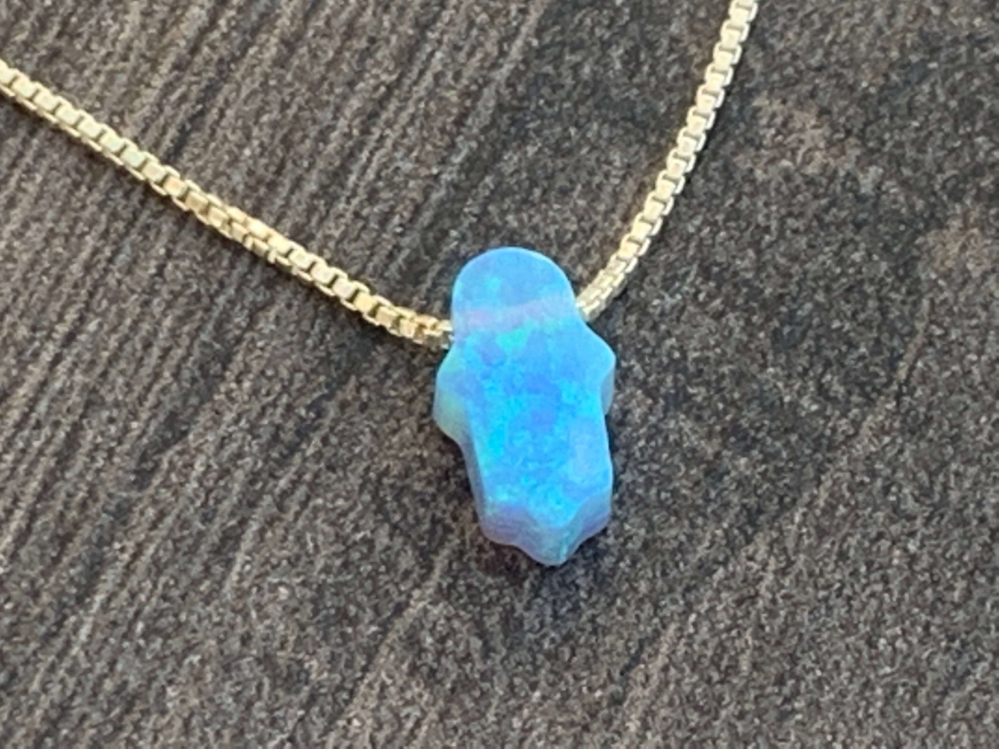 Small Opal Hamsa Sterling Silver Necklace