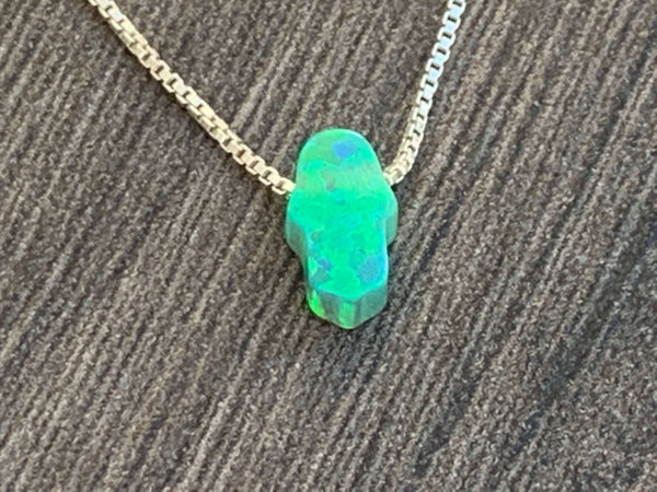 Small Opal Hamsa Sterling Silver Necklace