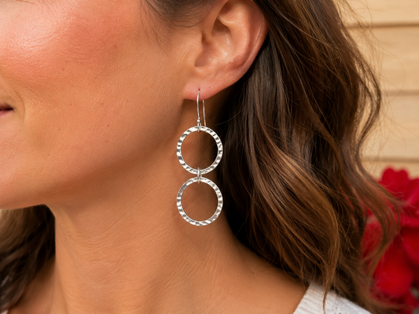 Hammered Eternity Rings Sterling Silver Dangle Hook Earrings