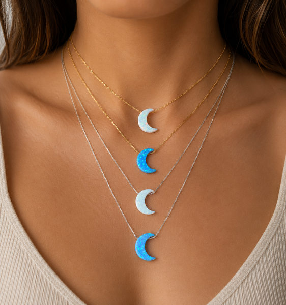 Opal Moon Sterling Silver or 14kt Gold Filled Necklace