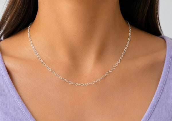 Sterling Silver 4mm Heart Link Choker Necklace