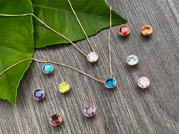 14kt Gold Filled Birthstone Necklace: Dainty CZ Charm