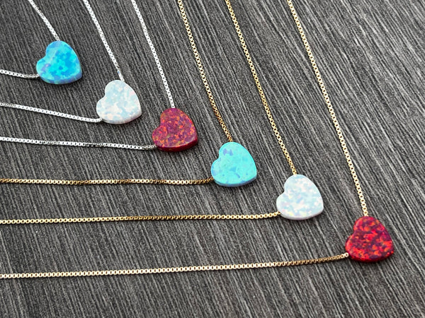 Small Opal Heart Charm Sterling Silver or 14kt Gold Filled  Necklace