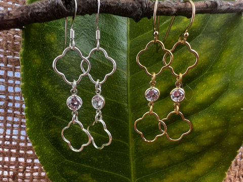 Sterling Silver or 14kt Gold Filled Clover Dangle Earrings