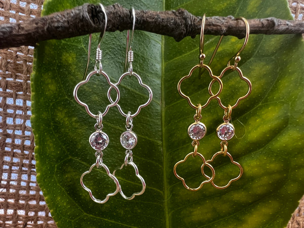 Sterling Silver or 14kt Gold Filled Clover Dangle Earrings