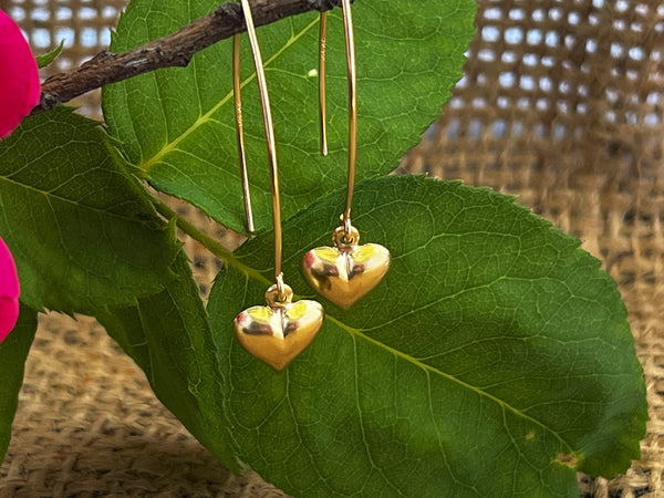 14kt Gold Filled Puffy Heart V Hook Earrings