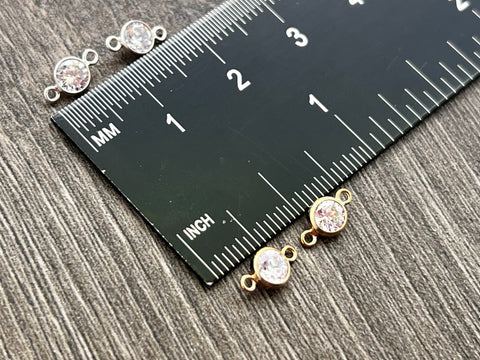 4mm Cubic Zirconia Bezel Connectors in Sterling Silver or 14kt Gold Filled - Limited Qty