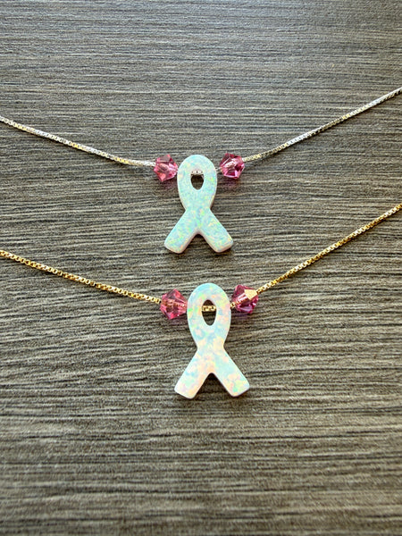 Breast Awareness Ribbon Necklace: Sterling Silver or 14kt Gold Filled - Choose your design and length