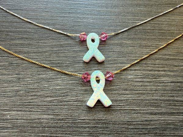 Breast Awareness Ribbon Necklace: Sterling Silver or 14kt Gold Filled - Choose your design and length