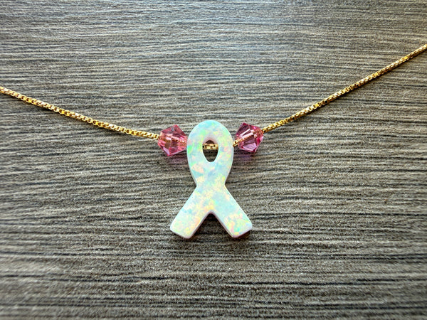 Breast Awareness Ribbon Necklace: Sterling Silver or 14kt Gold Filled - Choose your design and length