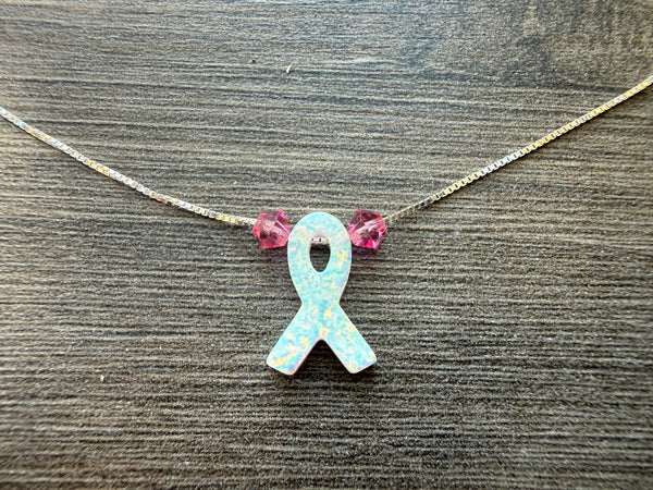 Breast Awareness Ribbon Necklace: Sterling Silver or 14kt Gold Filled - Choose your design and length