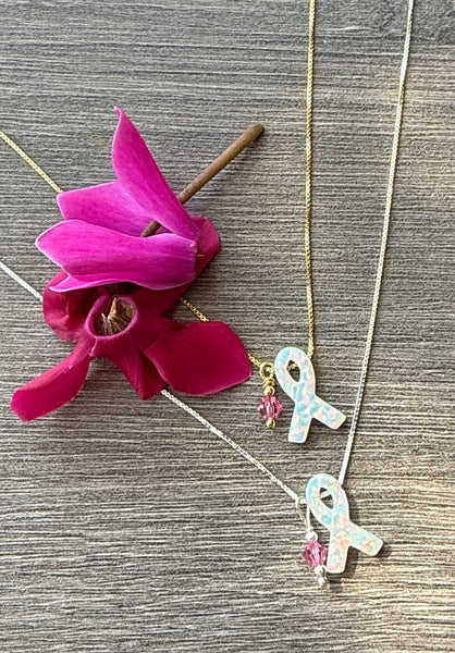 Breast Awareness Ribbon Necklace: Sterling Silver or 14kt Gold Filled - Choose your design and length