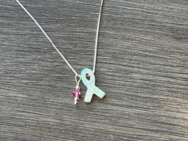 Breast Awareness Ribbon Necklace: Sterling Silver or 14kt Gold Filled - Choose your design and length