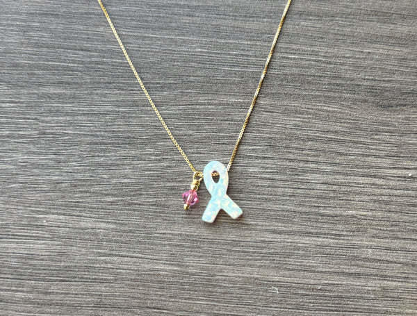 Breast Awareness Ribbon Necklace: Sterling Silver or 14kt Gold Filled - Choose your design and length