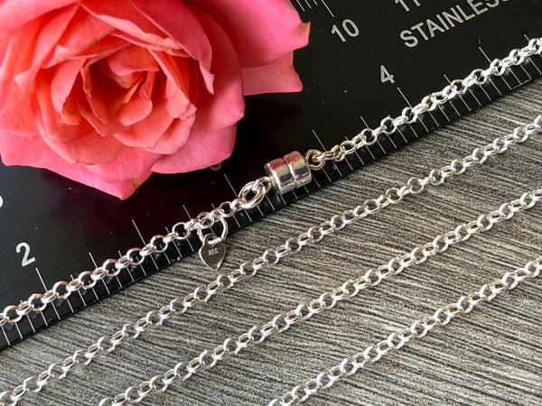 New ! Sterling Silver Necklace: 2mm Rolo Chain with Magnetic Clasp - Choose your length