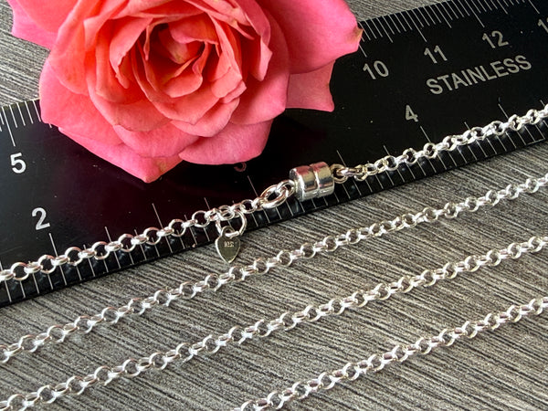 New ! Sterling Silver Necklace: 2mm Rolo Chain with Magnetic Clasp - Choose your length