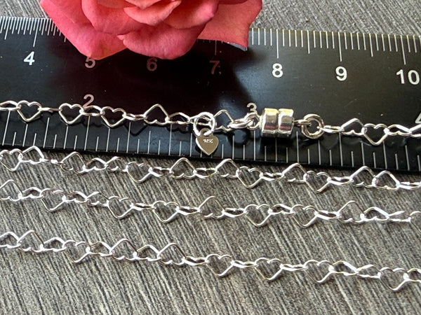 New ! Sterling Silver Necklace: Heart  Link Chain with Magnetic Clasp - Choose your length