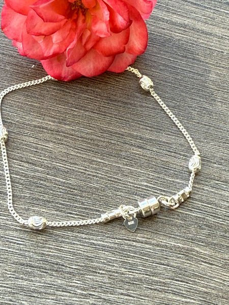 New ! Sterling Silver Bracelet: Diamond Cut Oval Beads with Magnetic Clasp - Choose your length