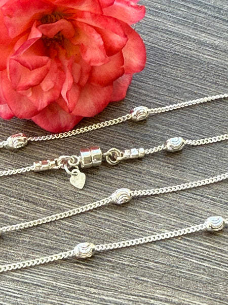 New ! Sterling Silver Necklace: Diamond Cut Oval Beads with Magnetic Clasp - Choose your length