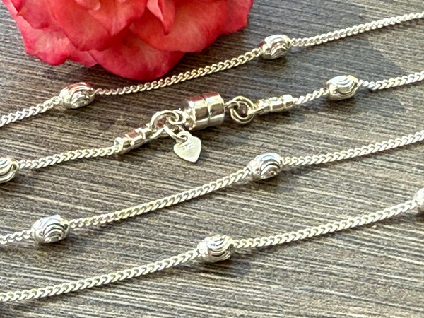New ! Sterling Silver Bracelet: Diamond Cut Oval Beads with Magnetic Clasp - Choose your length