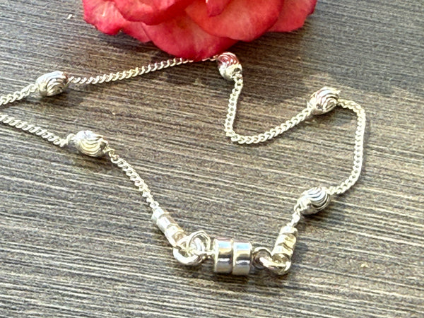 New ! Sterling Silver Bracelet: Diamond Cut Oval Beads with Magnetic Clasp - Choose your length
