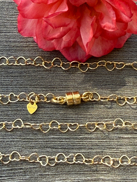 New ! 14kt Gold Filled Bracelet:4mm Heart Link Chain with Magnetic Clasp - Choose your length