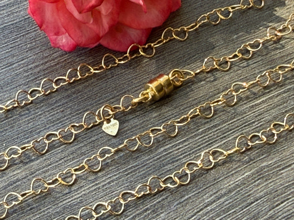 New ! 14kt Gold Filled Bracelet:4mm Heart Link Chain with Magnetic Clasp - Choose your length