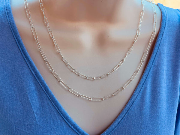 Sterling Silver Paperclip Necklace - 2 designs in 1 chain