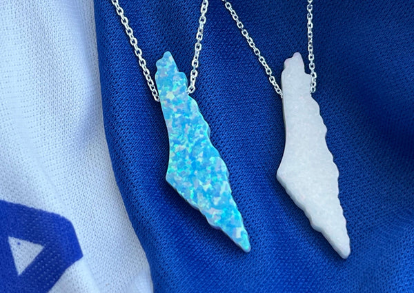 NEW !! Israel Charm on  Sterling Silver Necklace - Opal Charm in 2 colors