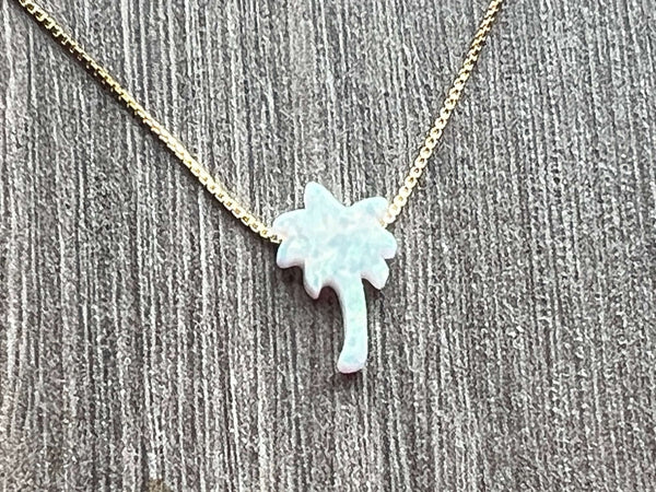 Opal Palm Tree Charm Sterling Silver or 14kt Gold Filled Necklace
