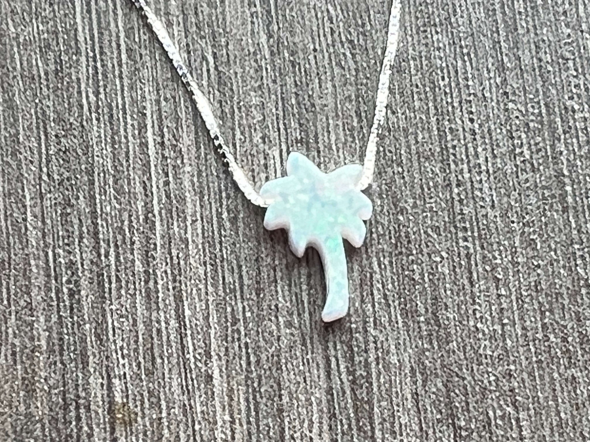 Opal Palm Tree Charm Sterling Silver or 14kt Gold Filled Necklace