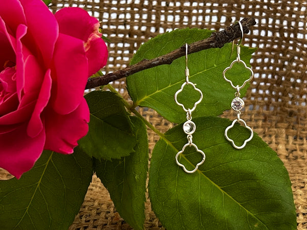 Sterling Silver Clover Dangle Earrings