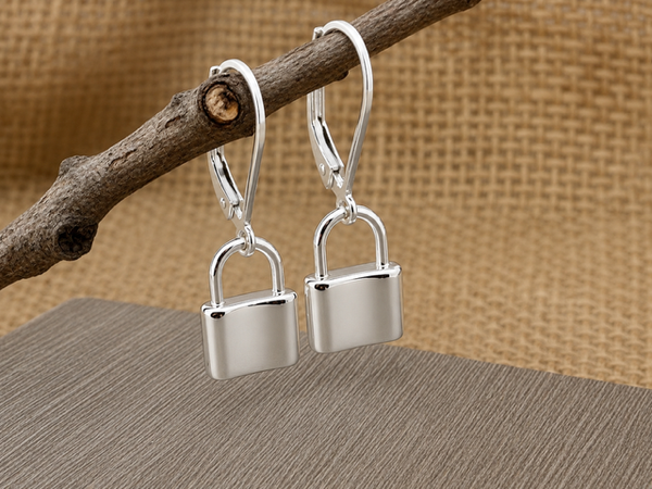 Sterling Silver Padlock Earrings