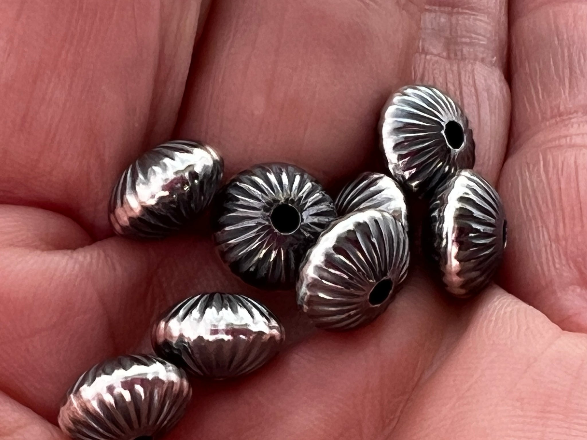 Navajo Corrugated Saucer Pearls Sterling Silver Beads