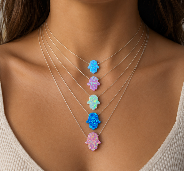 Opal Hamsa Sterling Silver Necklace