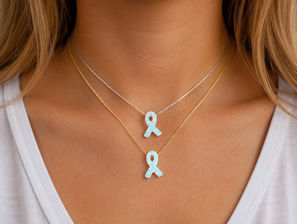 Opal Awareness Ribbon Sterling Silver or 14kt Gold Filled Necklace