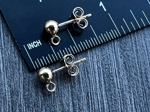Ball Post Earrings with open jump ring & backs - Sterling Silver or 14kt Gold Filled