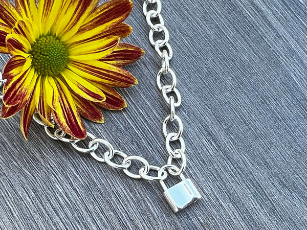 Sterling Silver Necklace with Padlock Clasp