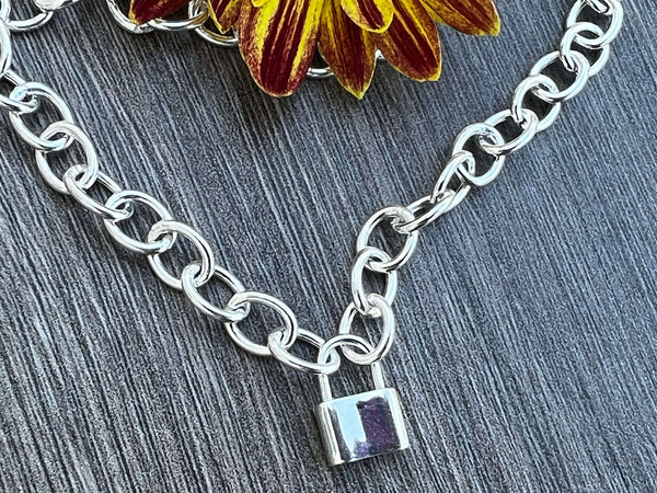 Sterling Silver Necklace with Padlock Clasp