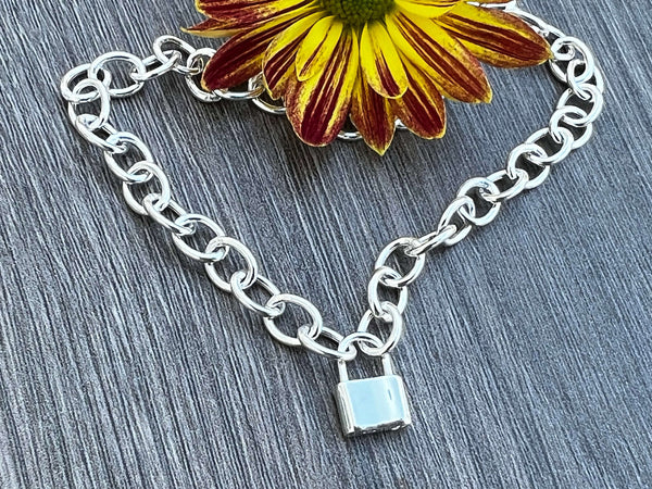 Sterling Silver Necklace with Padlock Clasp