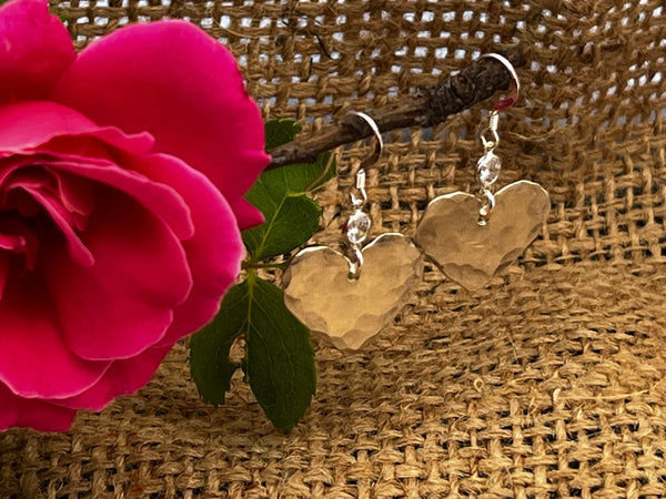 Sterling Silver Hammered Heart  Dangle Earrings