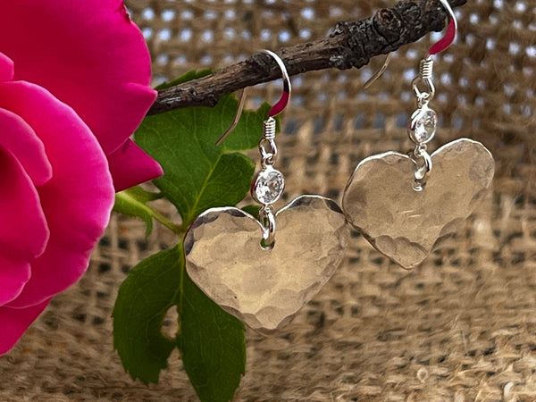 Sterling Silver Hammered Heart  Dangle Earrings