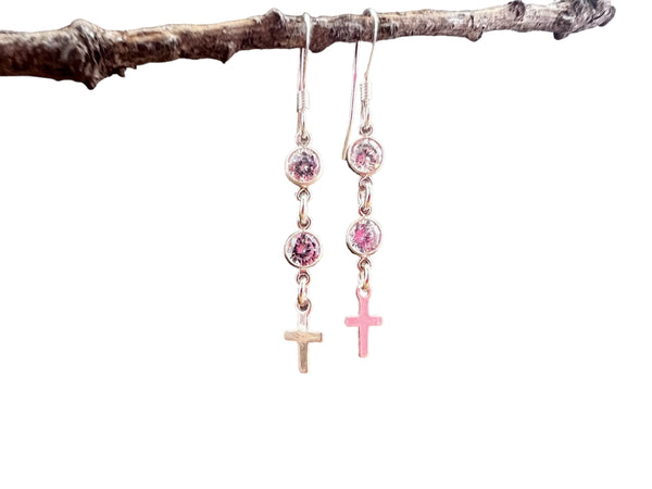 Sterling Silver Small Cross Dangle Earrings