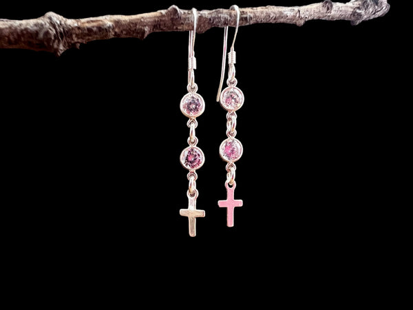 Sterling Silver Small Cross Dangle Earrings