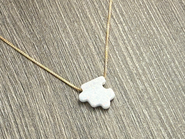 Puzzle Necklace Sterling Silver or 14kt Gold Filled - Autism Awareness ,Friendship Opal Charm Necklace