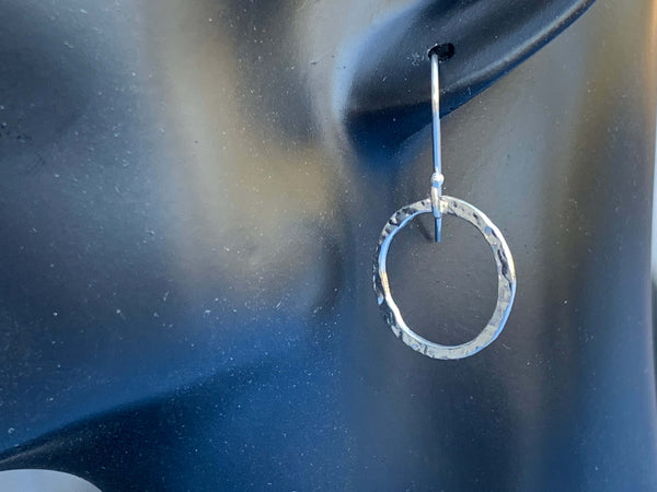 Hammered Eternity Ring Sterling Silver Dangle Hook Earrings