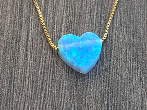 Opal Heart Charm Sterling Silver or 14kt Gold Filled Necklace
