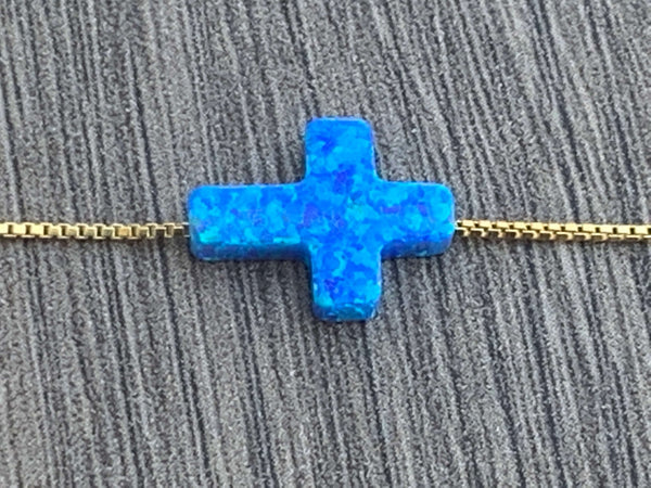 Opal Cross on Sterling Silver or 14kt Gold Filled Necklace